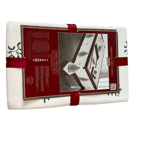 Spode Christmas Tree Tartan Holiday Tablecloth 60x120 Oblong New - Picture 12 of 14